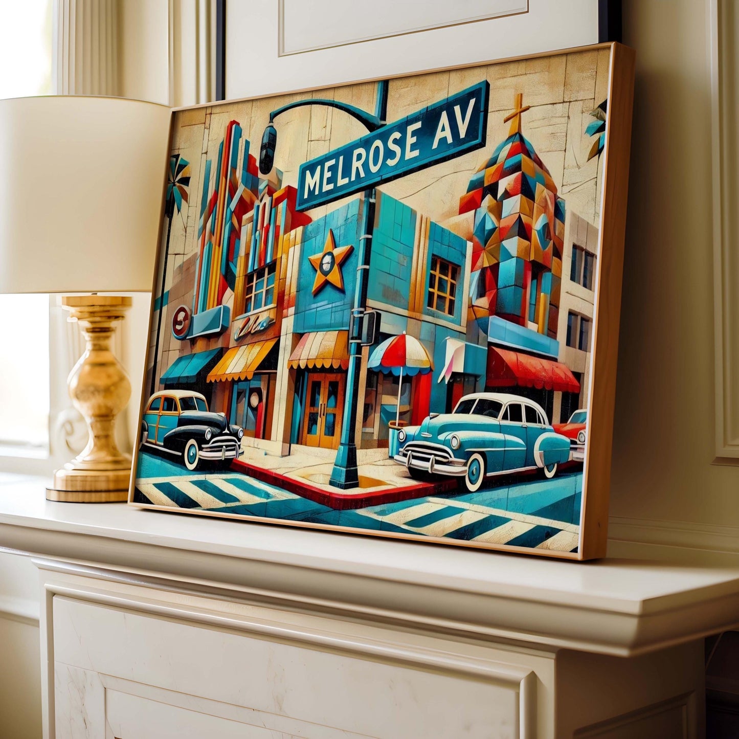 Melrose Wall Art Cubism Print - Melrose Avenue Travel Poster, Los Angeles Gift, Modern Housewarming Art Decor