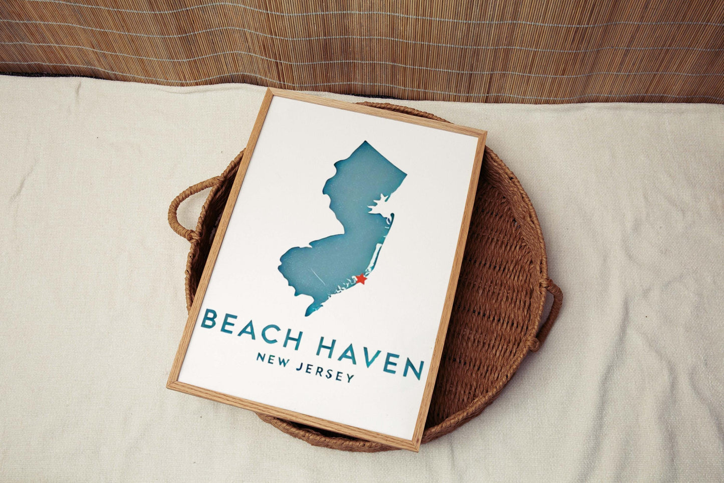 New Jersey Art Beach Haven Print β Coastal Wall Decor, Travel Gift, Jersey Shore Map, Housewarming & College Room Decor