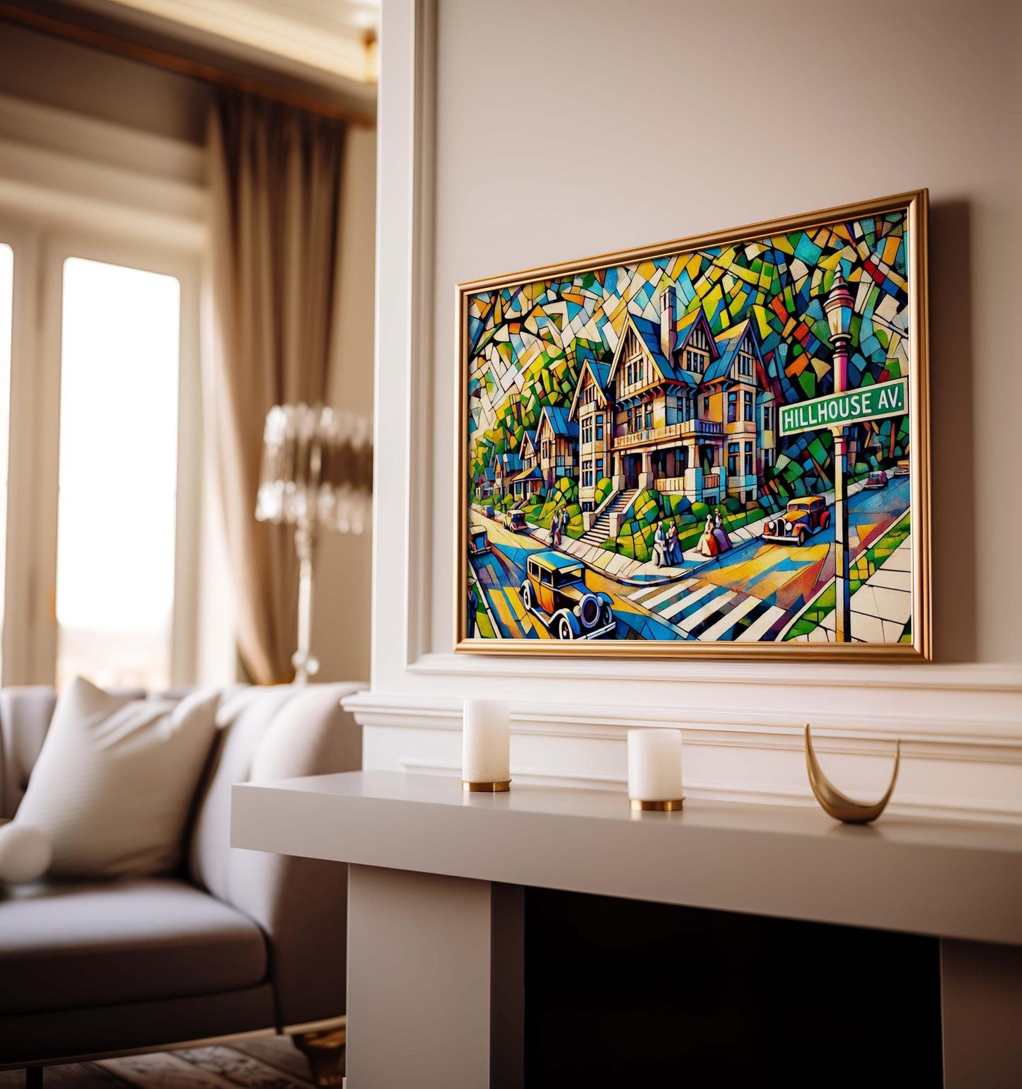 Hillhouse Ave Wall Art – New Haven Cubism Print, Jersey Cubism Art, Long Island Sound Travel Poster, Unique Housewarming Gift