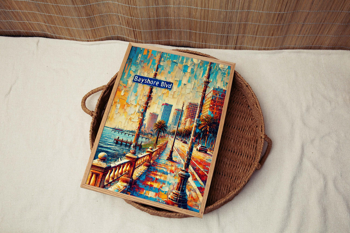 Bayshore Boulevard Wall Art Print, Tampa Florida Travel Poster, Coastal Home Decor, Florida Gift & Housewarming Present