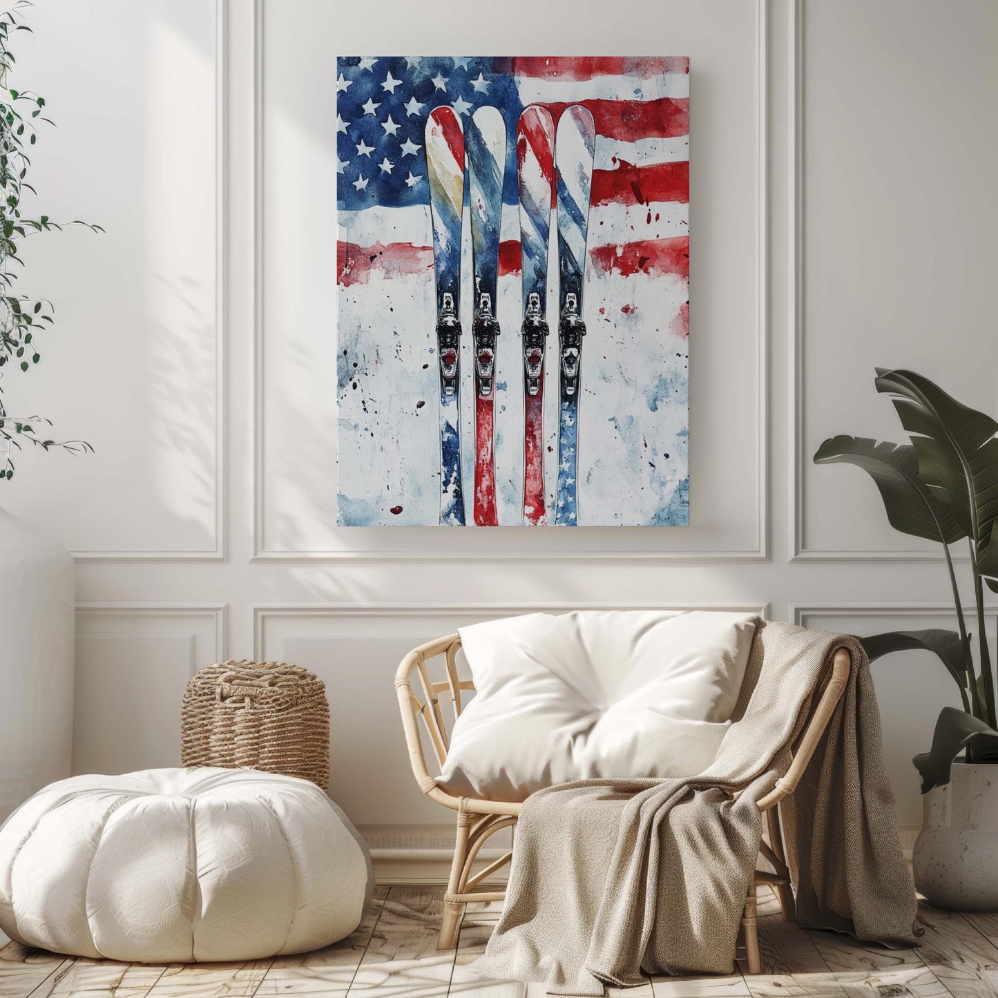 Skiing Artwork USA Wall Art Patriotic American Independence Poster Winter Home Decor United States Gift