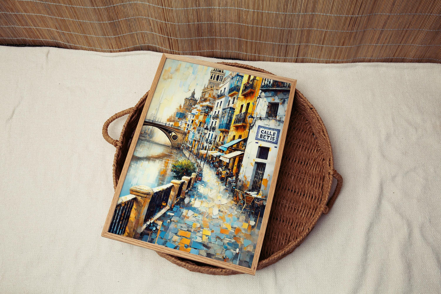 Calle Betis Wall Art, Seville Print, Spain Travel Poster, Andalusian Street Scene, Riverside Cityscape, Gift for Travelers, Fine Art Print