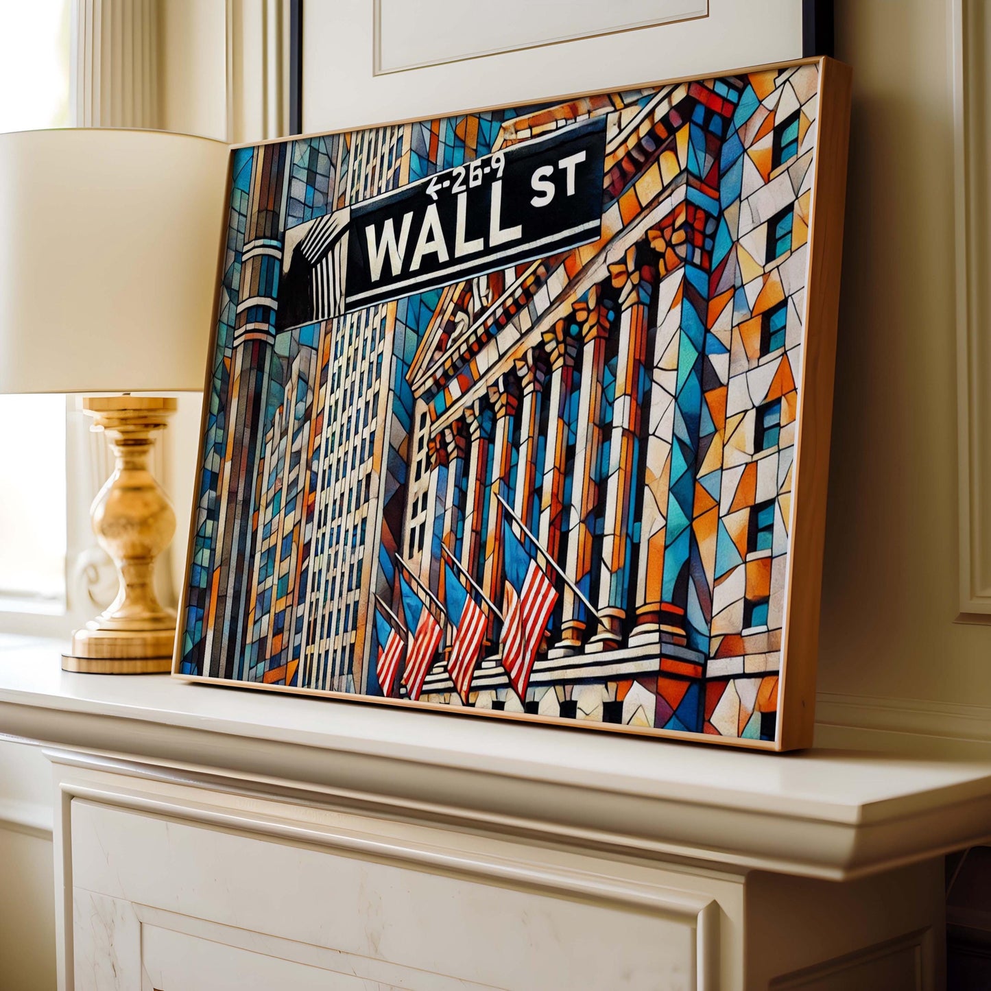 Wall Street Wall Art Cubism Print – Manhattan Financial District Travel Poster, Modern Housewarming Gift, New York City Decor