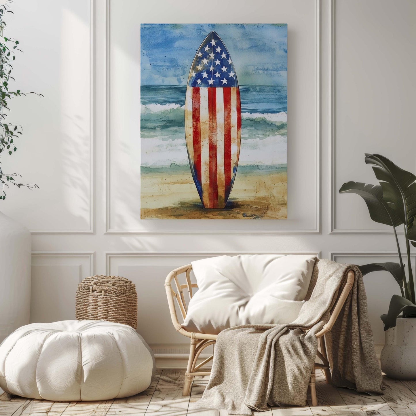 Surfing Artwork USA Wall Art Patriotic Beach House Decor Summer Poster United States Coastal Home Decor