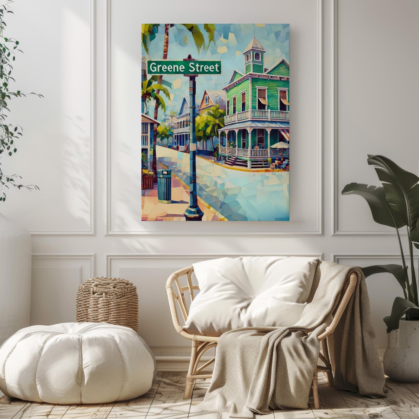 Florida Greene St Wall Art Print - Key West Travel Poster, Housewarming & Souvenir Gift, Coastal Wall Decor, Florida Travel Art