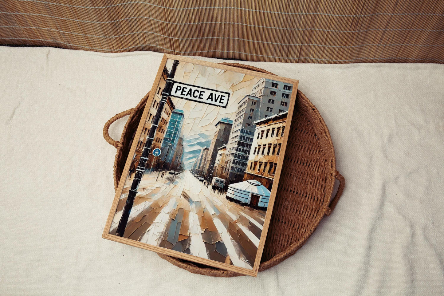 Peace Avenue Wall Art, Mongolia Travel Poster, Ulaanbaatar City Print, Cultural Home Decor, Mongolia Souvenir, Modern Street Sign Artwork