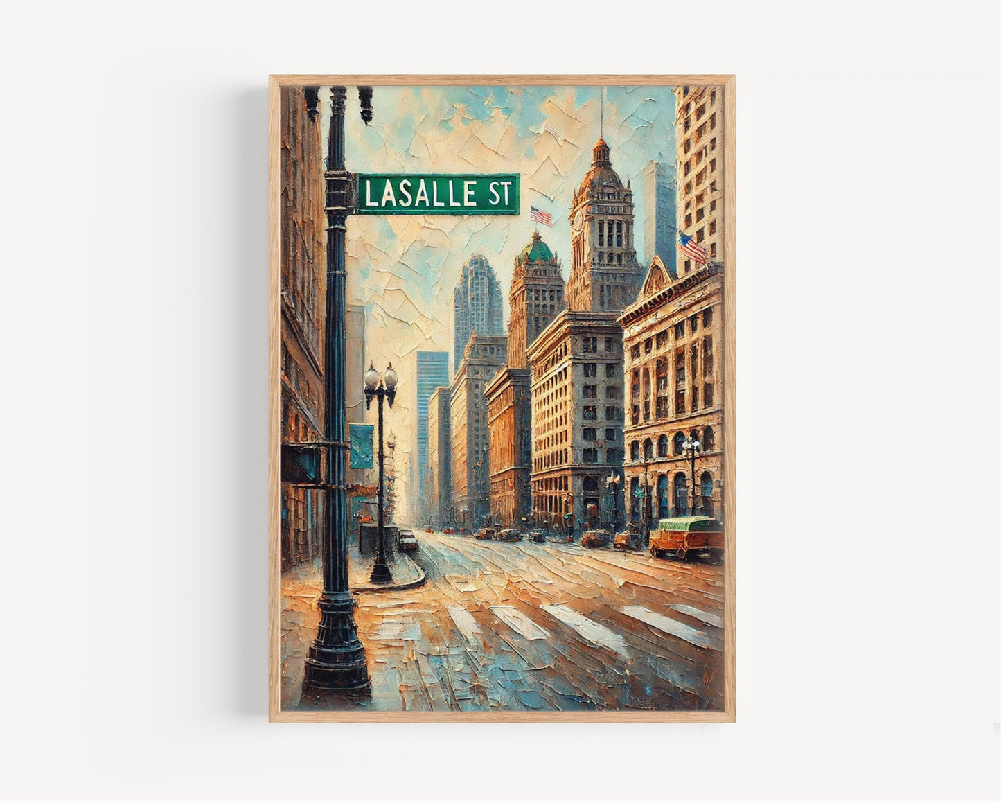 Chicago LaSalle Street Wall Art Print - Travel Poster, Illinois Gift, Modern Chicago Artwork, Housewarming Décor, Cityscape Illustration