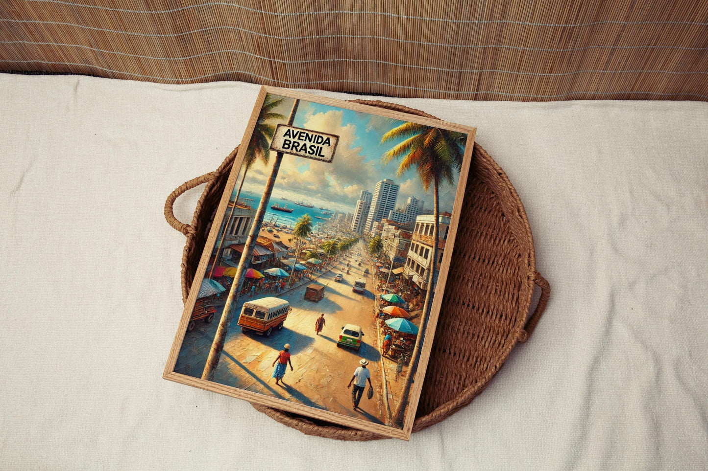 Avenida Brasil Wall Art | Luanda Print | Angola Travel Poster | Coastal City Scene | Vibrant Street Sign Art | Personalized Gift