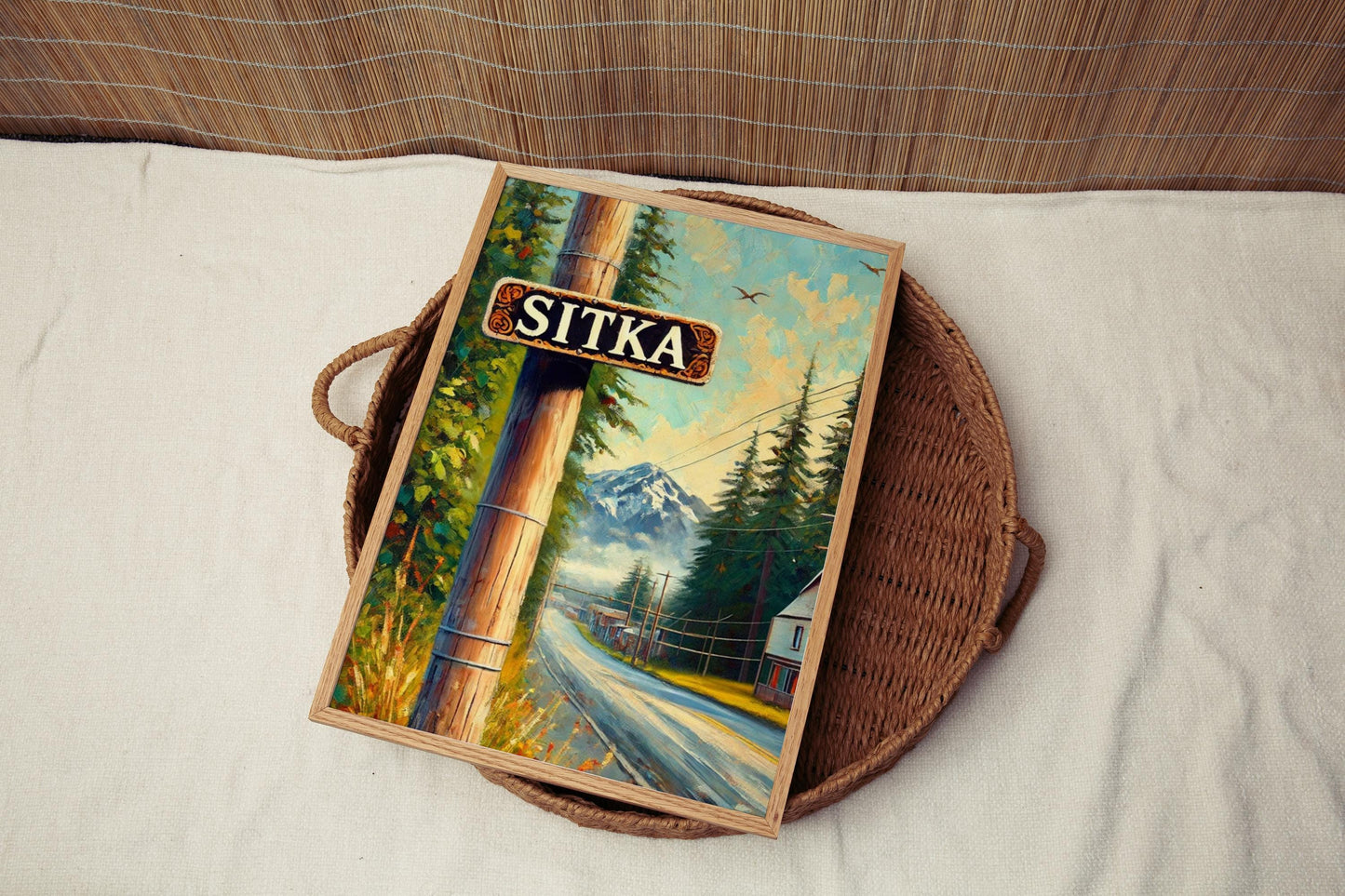 Alaska Sitka Wall Art Print - Travel Poster, Alaska Gift, USA Souvenir, Housewarming Decor, American Art, Nature Landscape Illustration