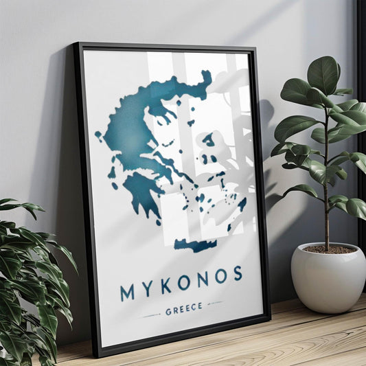 Greece Mykonos Wall Art Print – Travel Home Decor, Greece Gift, College Dorm & Housewarming Artwork, Coastal Blue Poster