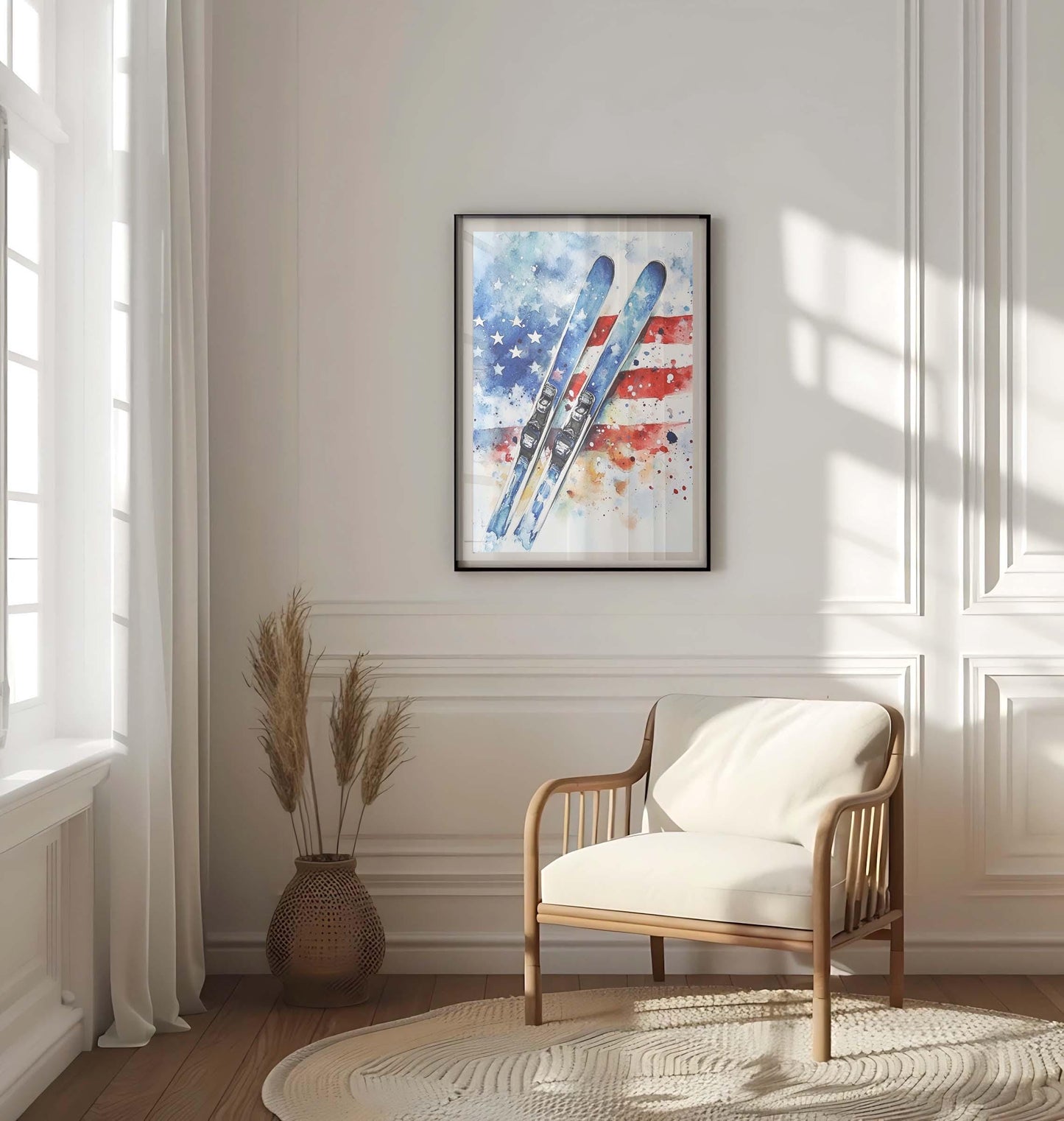 Skiing Artwork USA Wall Art Patriotic American Independence Poster Winter Home Decor United States
