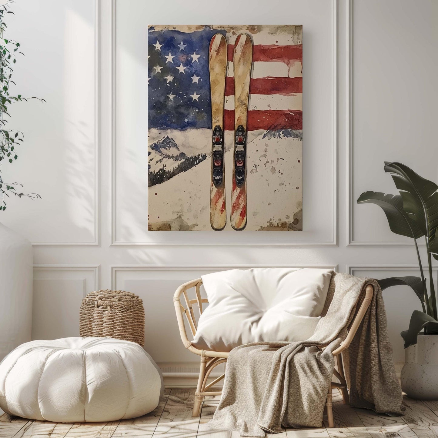 Skiing Artwork USA Wall Art Patriotic American Independence Poster Winter Home Decor United States Gift