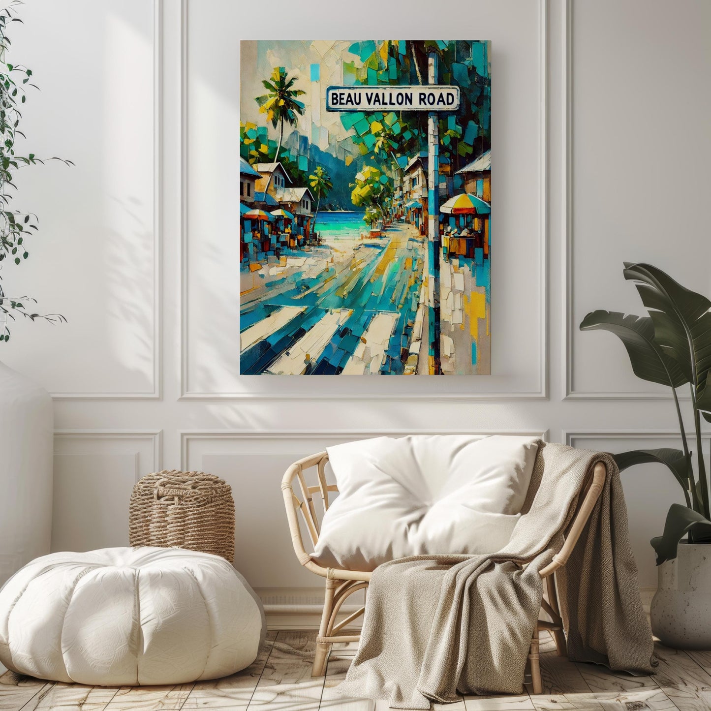Beau Vallon Road Wall Art, Seychelles Travel Poster, Tropical Beach Scene, Beach House Decor, Travel Souvenir, Fine Art Print