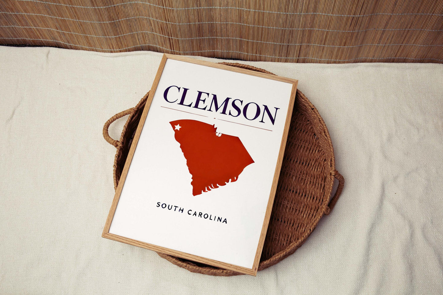 Clemson Print Wall Art - South Carolina Travel Home Decor, College Gift, Housewarming & SC Tigers Room Decoration