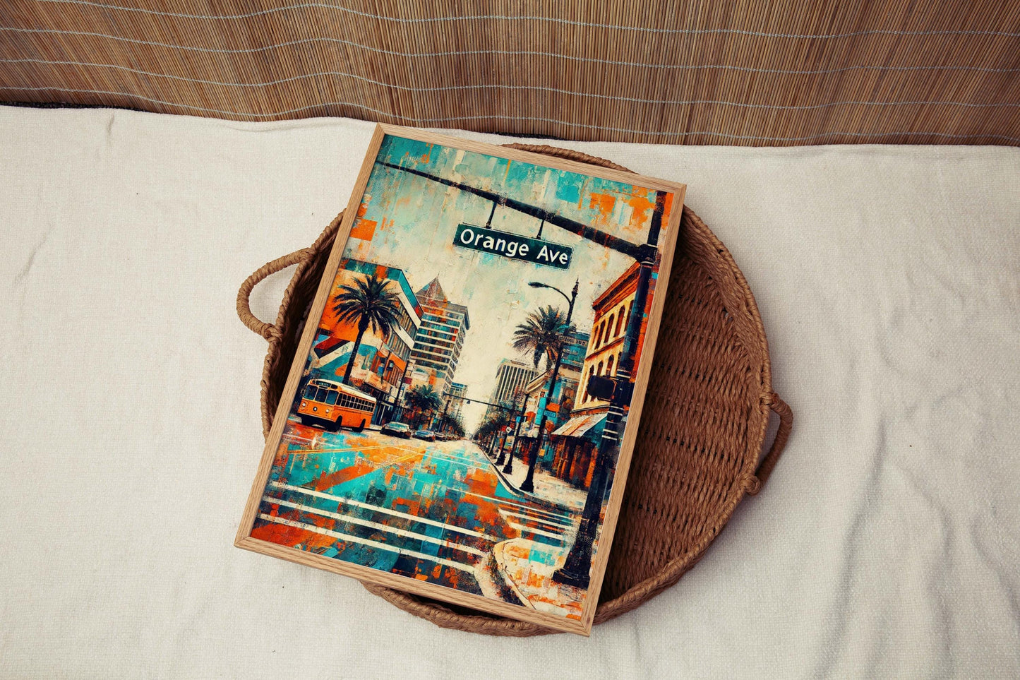 Orange Ave Print Orlando Wall Art, Florida Travel Poster, Vibrant Street Scene, Housewarming & Florida Gift, Modern Home Decor