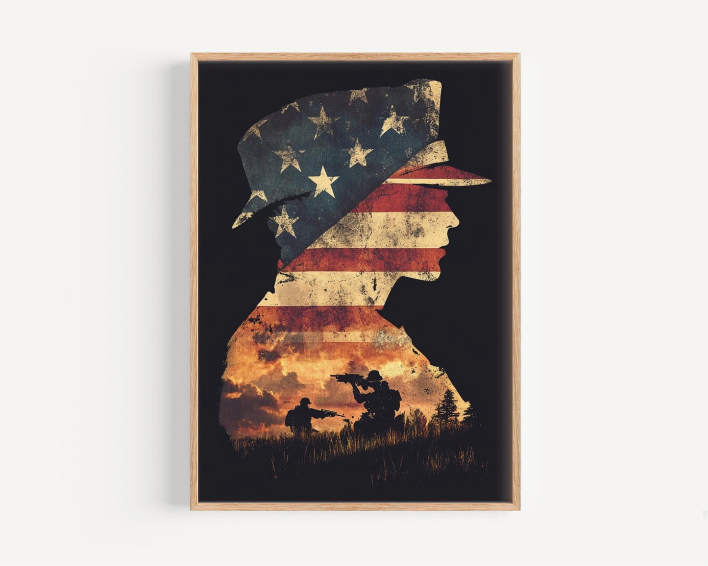 American Silhouette Wall Art | Abstract Patriotic USA Poster | United States Independence Home Decor | Modern American Flag Artwork