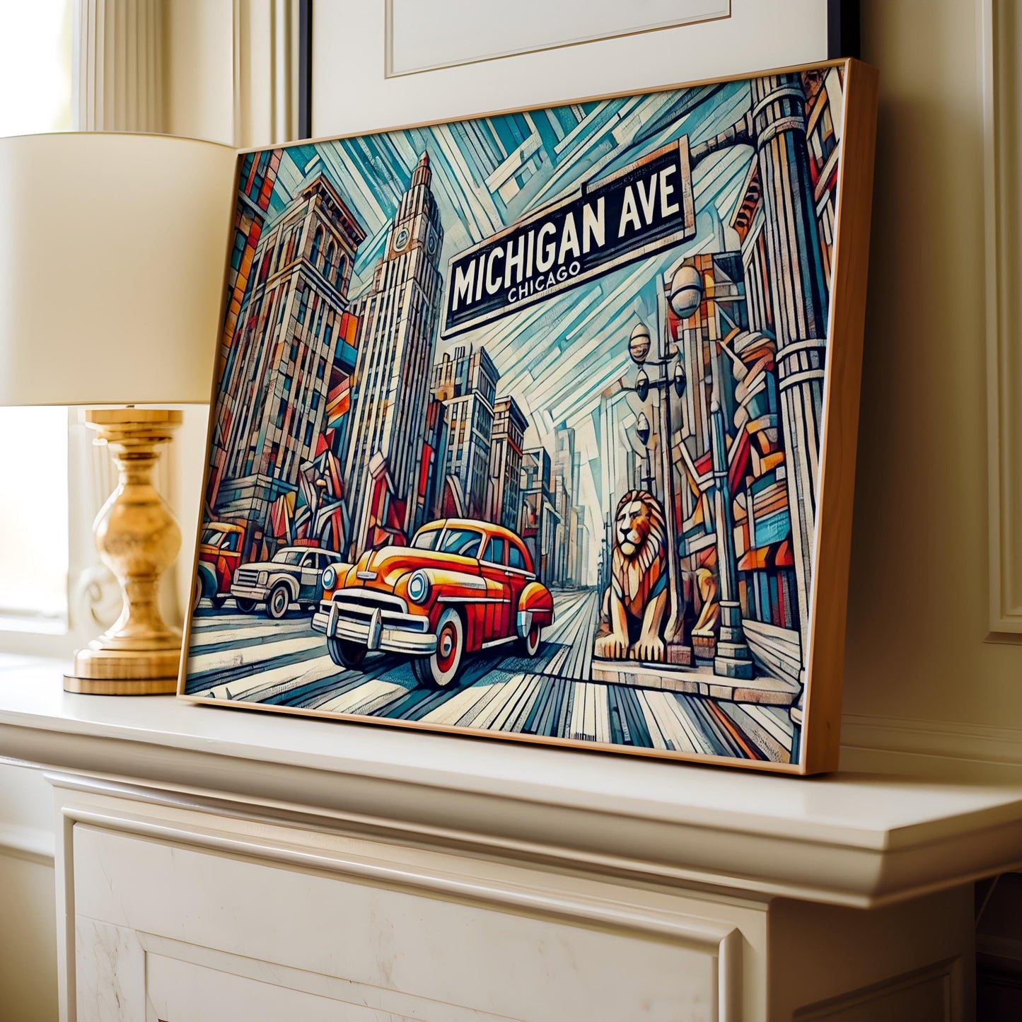 Michigan Avenue Wall Art - Cubism Chicago Print, Illinois Travel Poster, Modern Michigan Gift, Housewarming Decor, Unique Cityscape Artwork