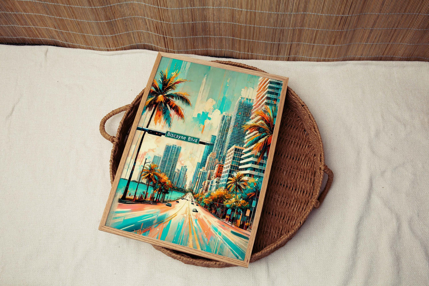 Biscayne Boulevard Wall Art Miami Print Florida Travel Poster Biscayne Blvd Art Housewarming Gift FL Decor