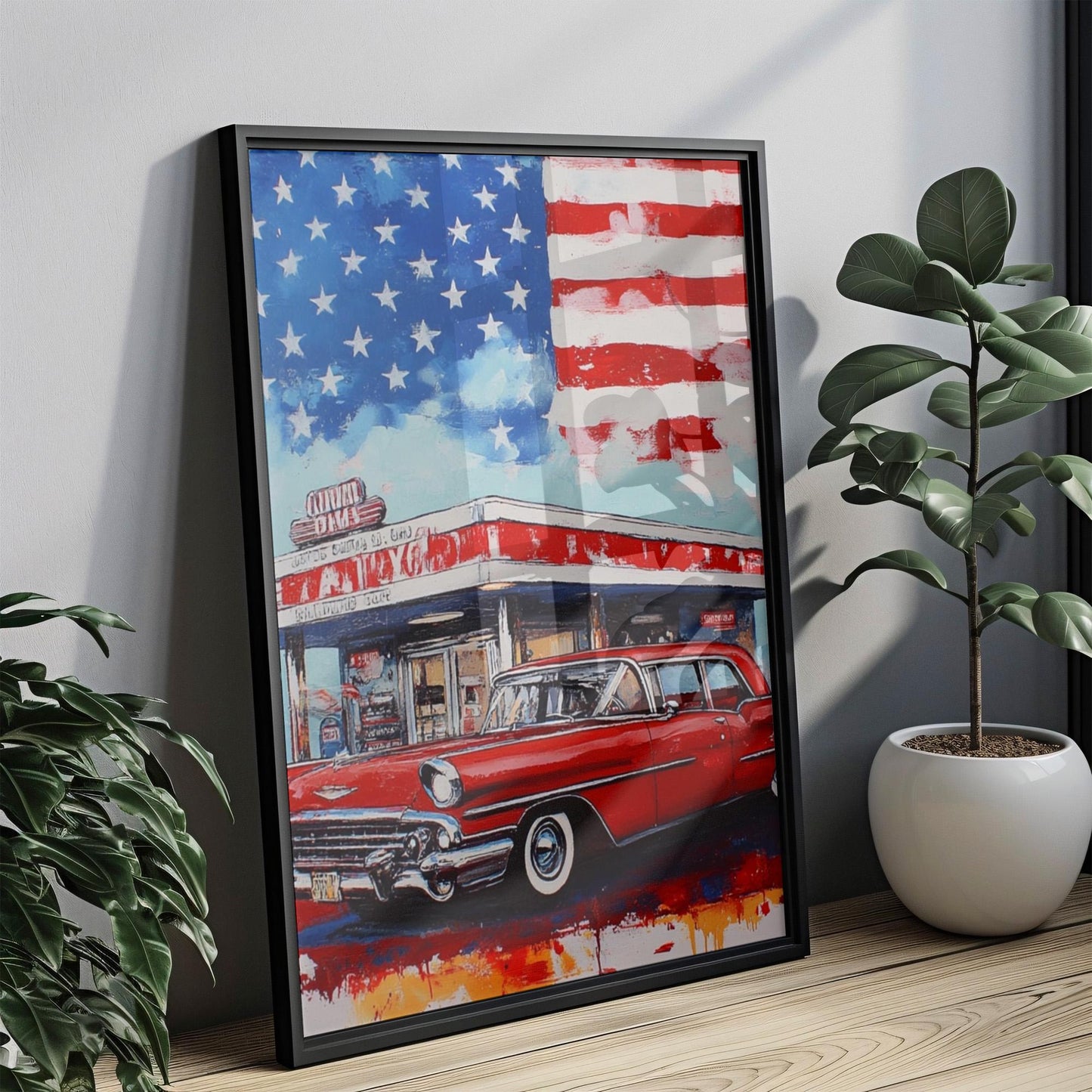 American Diner Art Print | Abstract USA Wall Art | Patriotic United States Poster | American Independence Home Decor