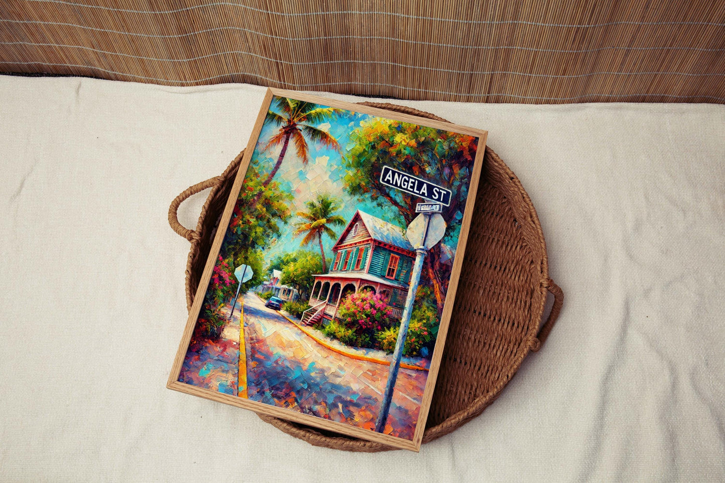 Angela Street Print – Key West Wall Art, Florida Travel Poster, Coastal Decor, Tropical Beach Scene,