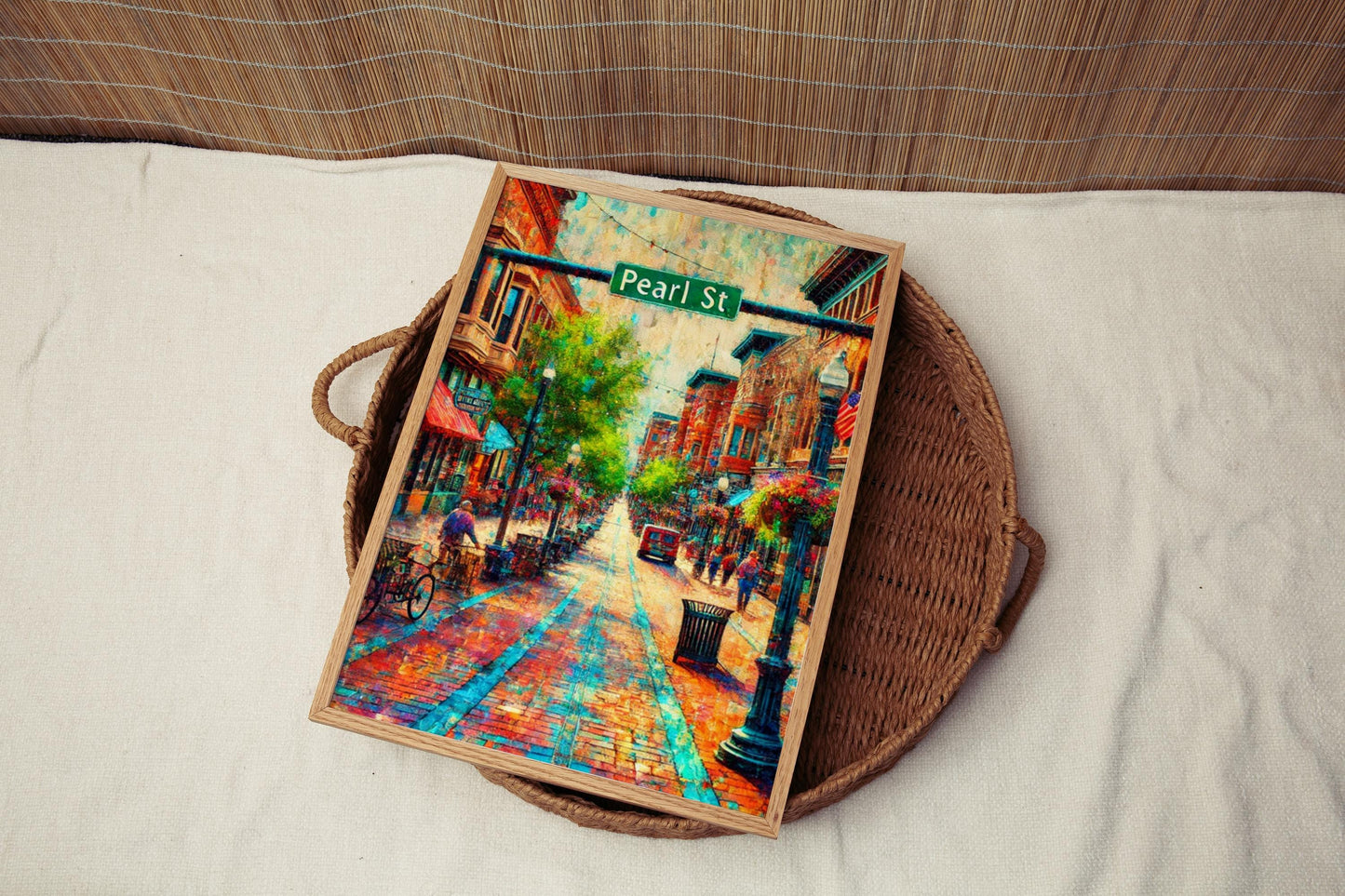 Boulder Pearl St Wall Art Print - Colorado Travel Poster & Housewarming Gift, Boulder Art Decor, Pearl Street Cityscape Illustration