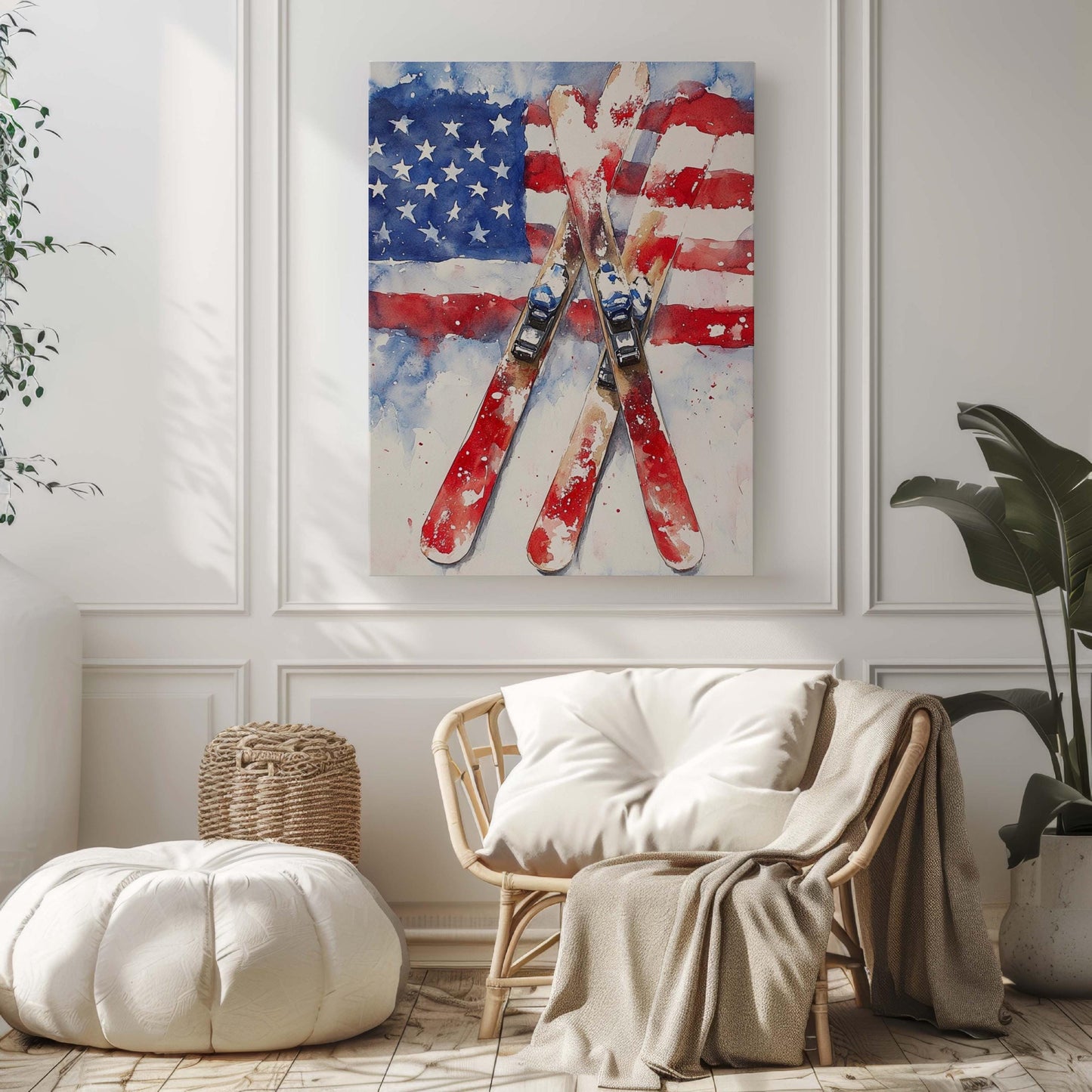 Skiing Artwork USA Poster | Patriotic Wall Art | American Independence Home Decor | Winter United States Ski Print
