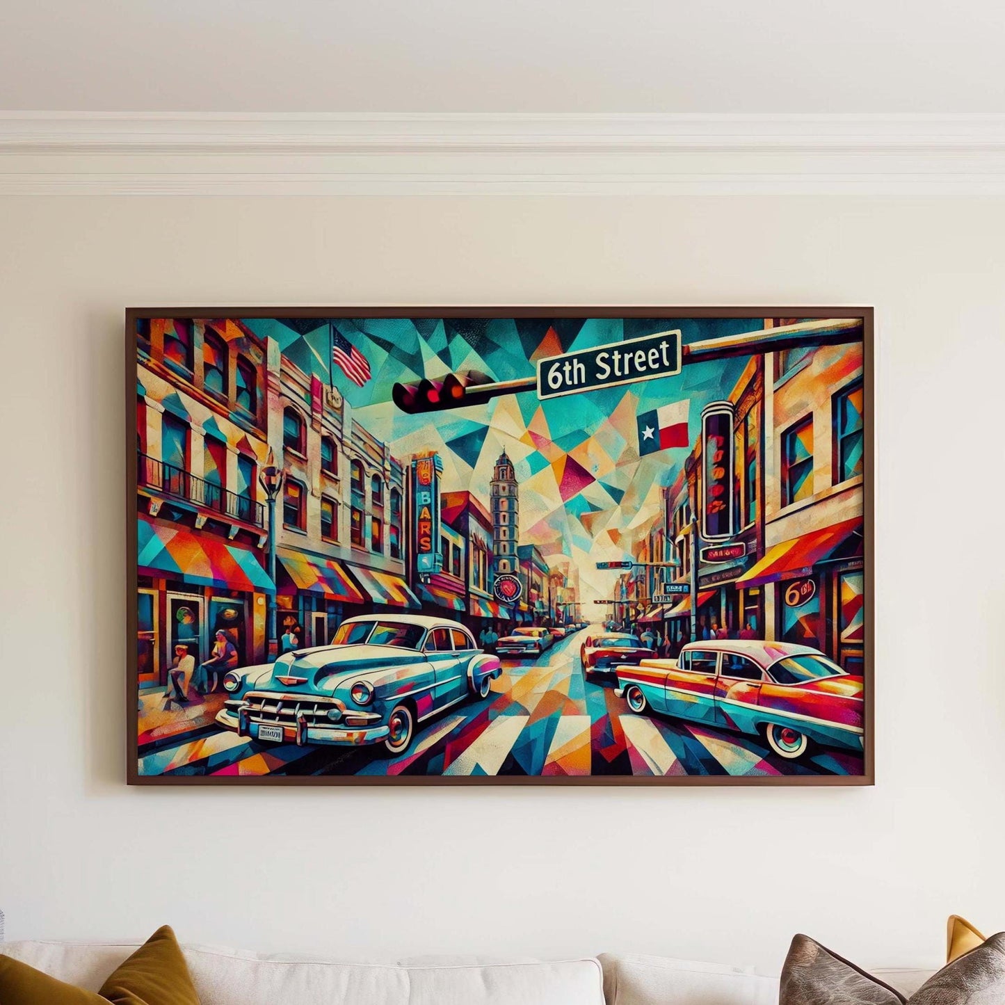 6th Street Wall Art Austin Cubism Print, Texas Travel Poster, Housewarming & Austin Gift, Modern Sixth Street Decor
