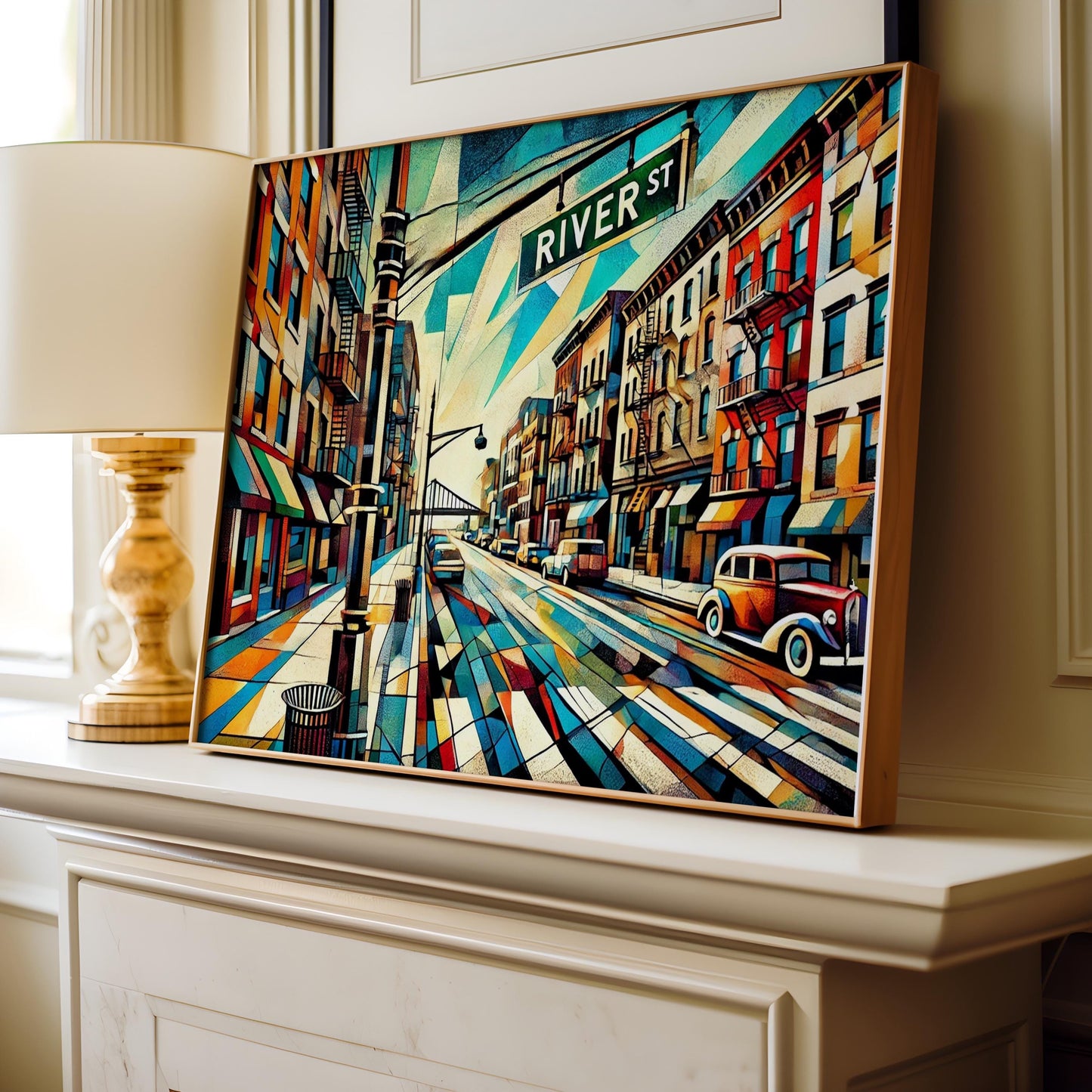 River Street Wall Art Hoboken Cubism Print Jersey City Travel Poster Hudson County Gift Housewarming Artwork