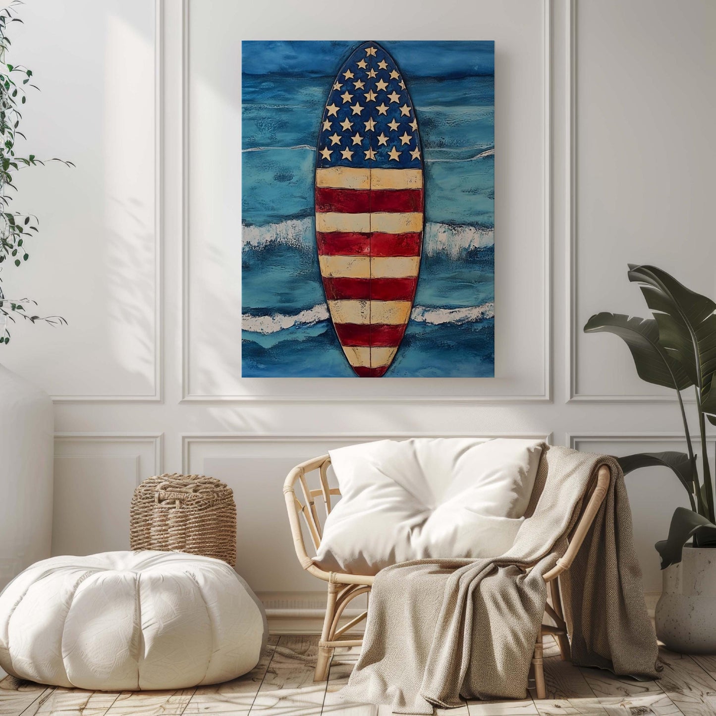 Surfing Artwork USA Wall Art Patriotic Beach House Home Decor Summer Poster United States Coastal Wall Decor