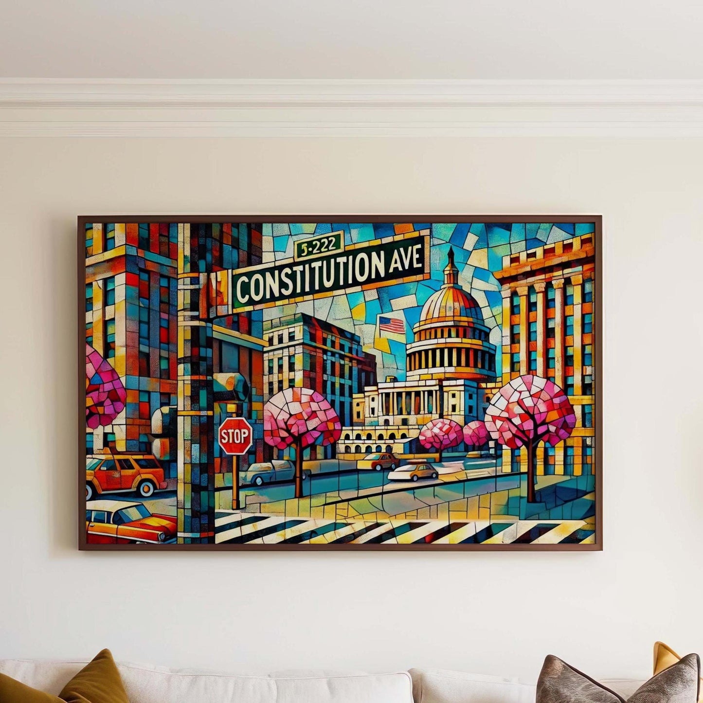Constitution Avenue Wall Art Cubism Print Washington D.C. Travel Poster Modern D.C. Artwork Housewarming Gift