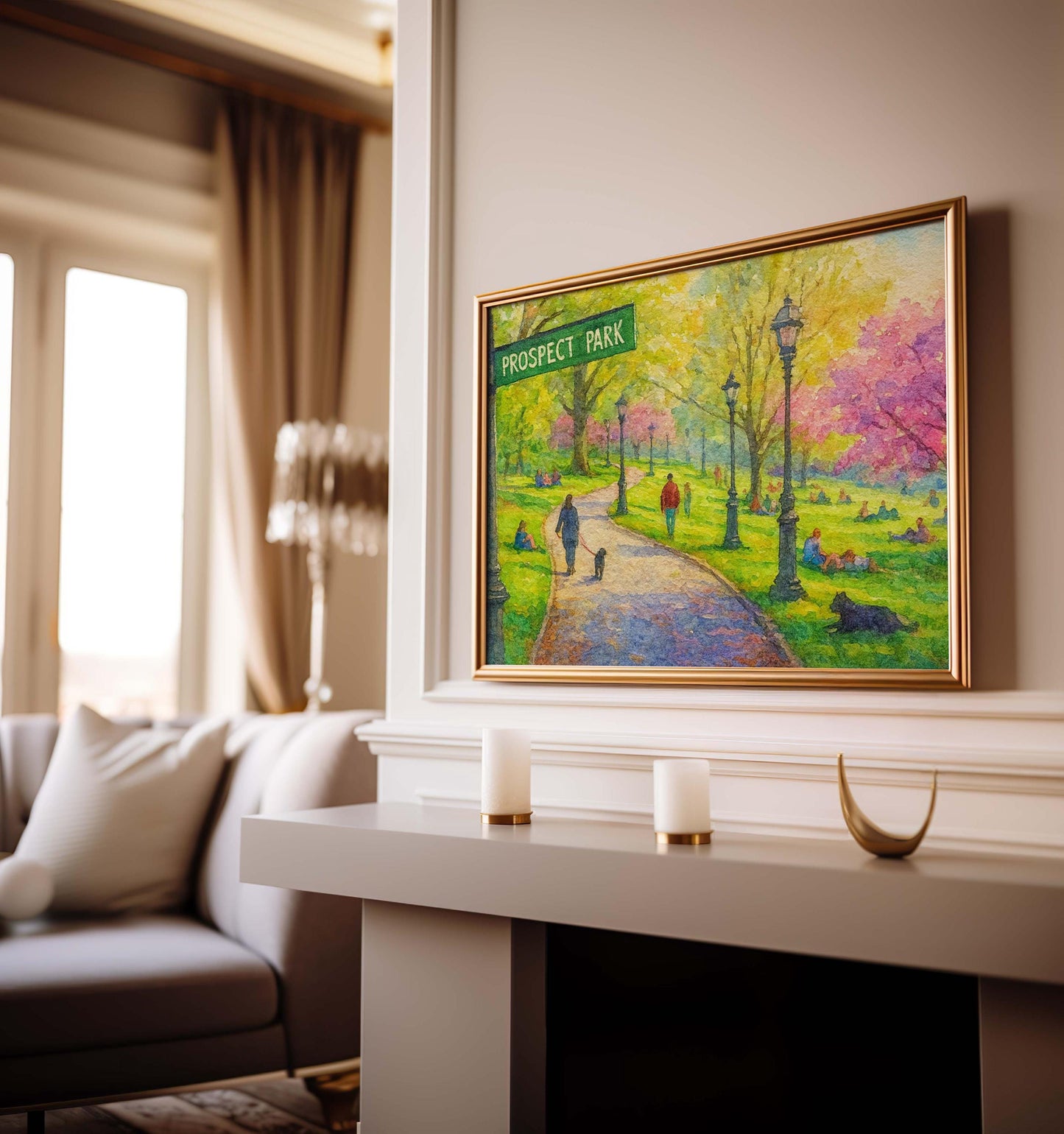 Prospect Park Brooklyn Wall Art | Landscape Painting of Prospect Park with Trees, Path, and Park Visitors | Gift for Nature Lovers