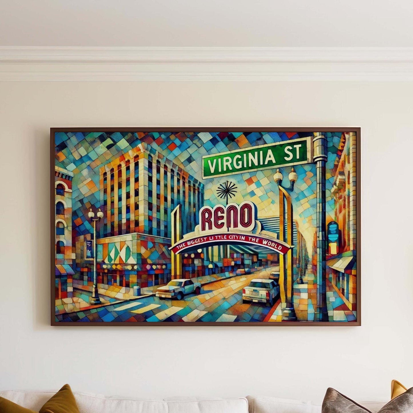 Reno Art Virginia Street Wall Art Print - Nevada Travel Poster, Housewarming Gift, Reno & Nevada Decor