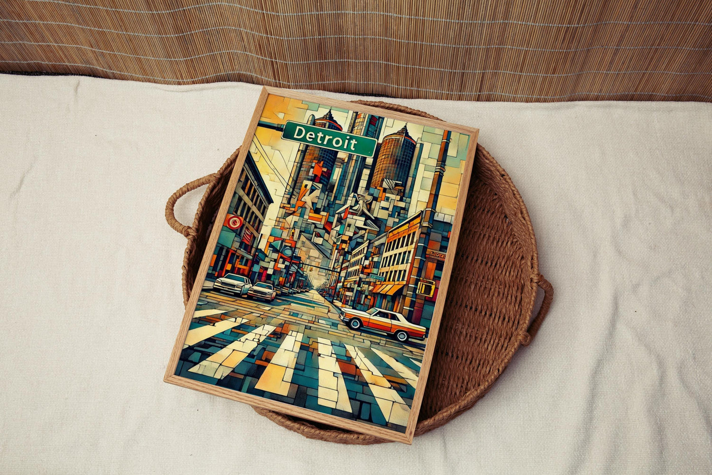 Michigan Detroit Wall Art Print - Modern Cityscape Travel Poster & USA Souvenir, Michigan Gift, Housewarming Decor
