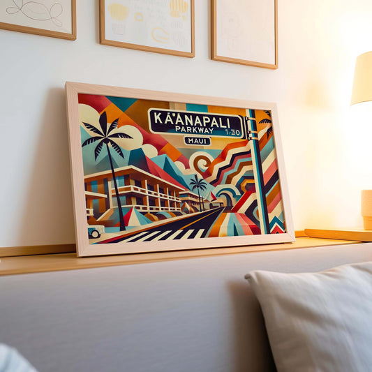 Maui Art Kaanapali Parkway Wall Art Print – Hawaii Travel Poster & Housewarming Gift, Tropical Island Decor