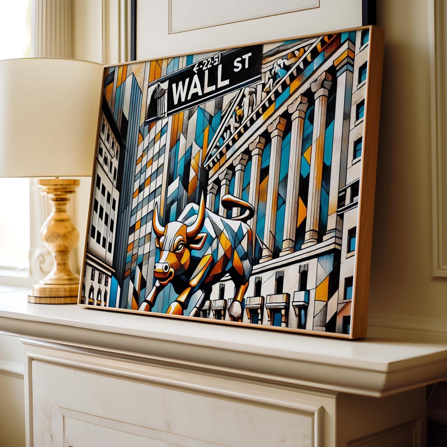 Wall Street Wall Art Cubism Print, Manhattan Financial District Travel Poster, Modern Housewarming Gift, Urban Cityscape Decor