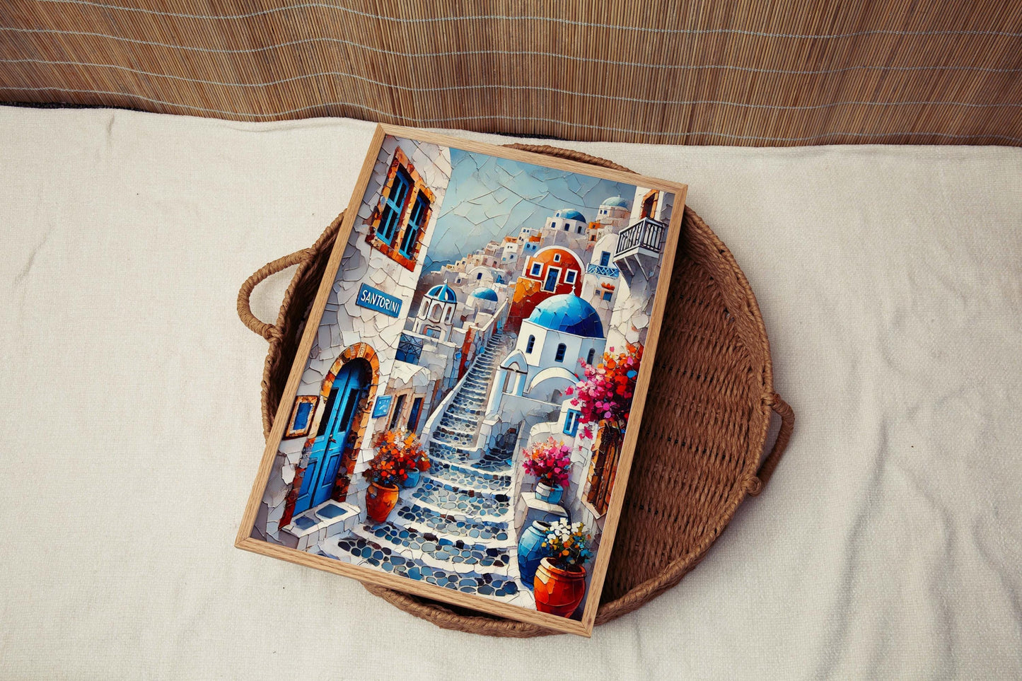 Santorini Art Wall Print - Greek Travel Poster, Santorini Artwork, Housewarming Gift, Greece Decor, European Coastal Wall Art