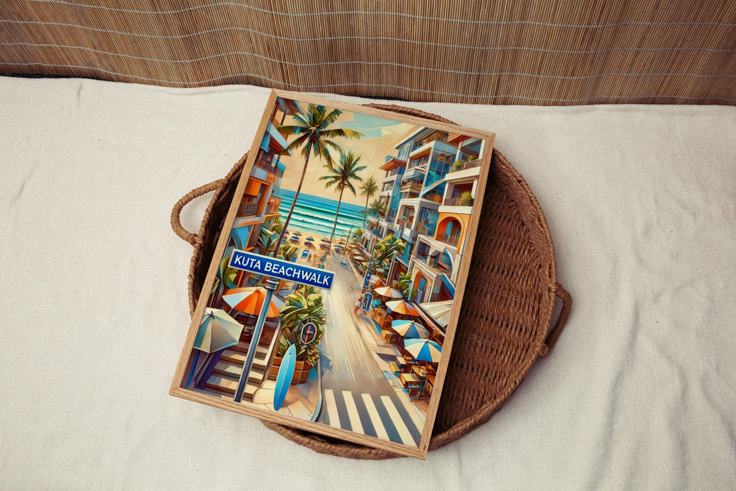 Bali Kuta Beachtown Wall Art Print β Travel Poster, Indonesia Souvenir, Housewarming Gift, Bali Decor, Tropical Beach Illustration