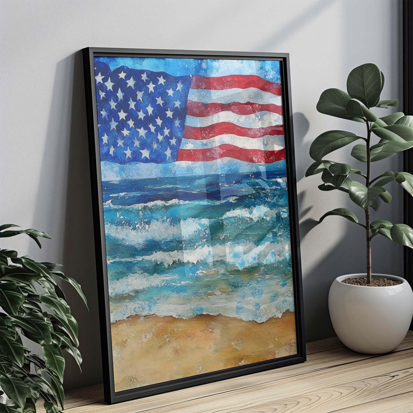 USA Beach Wall Art Poster, Patriotic Summer Home Decor, United States Coastal Print for Beach House, USA Art Gift