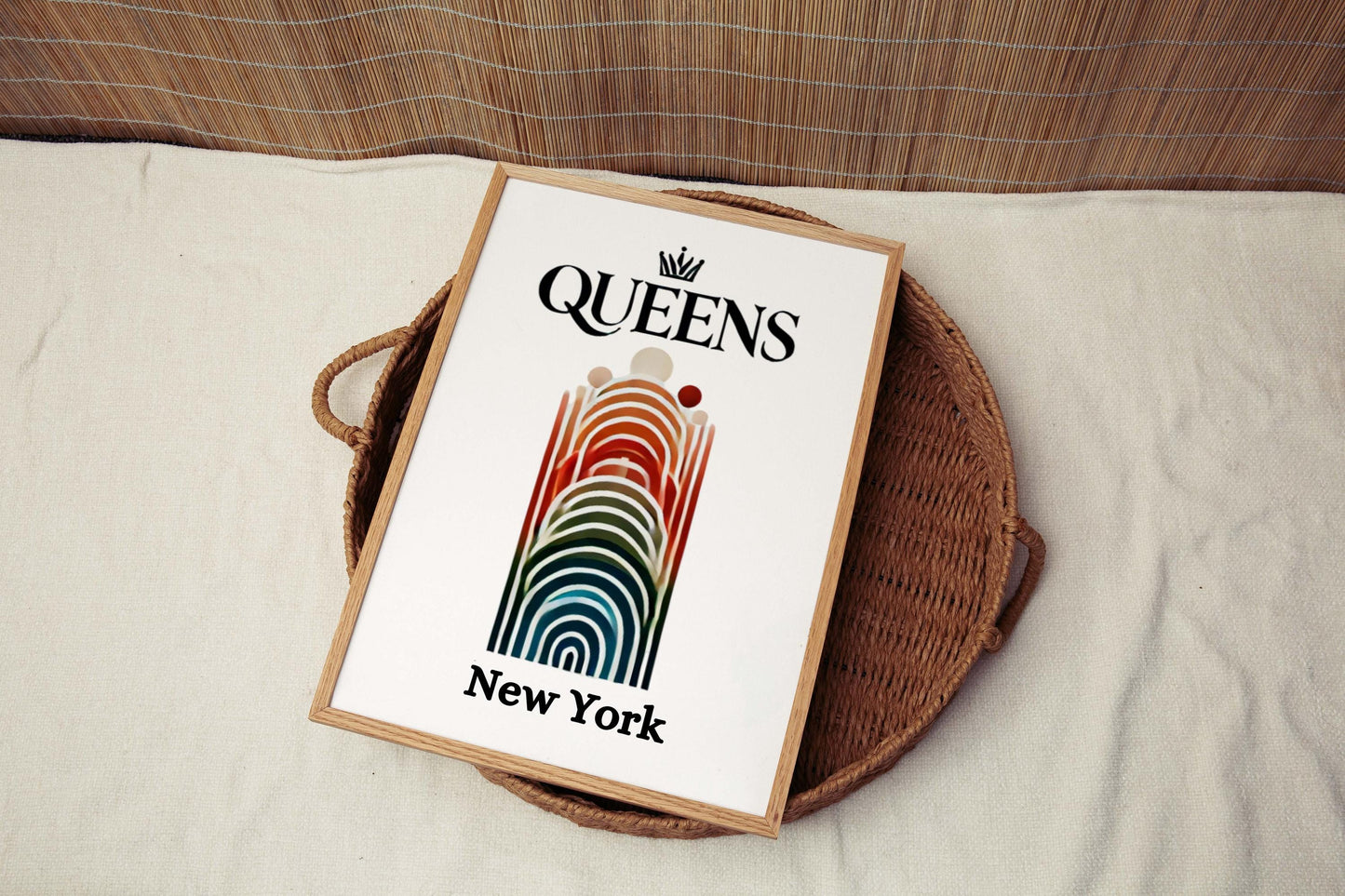 Queens Print Wall Art, New York City Travel Decor, NYC Gift, College Dorm Decor, Housewarming Present, Modern Queens NYC Artwork