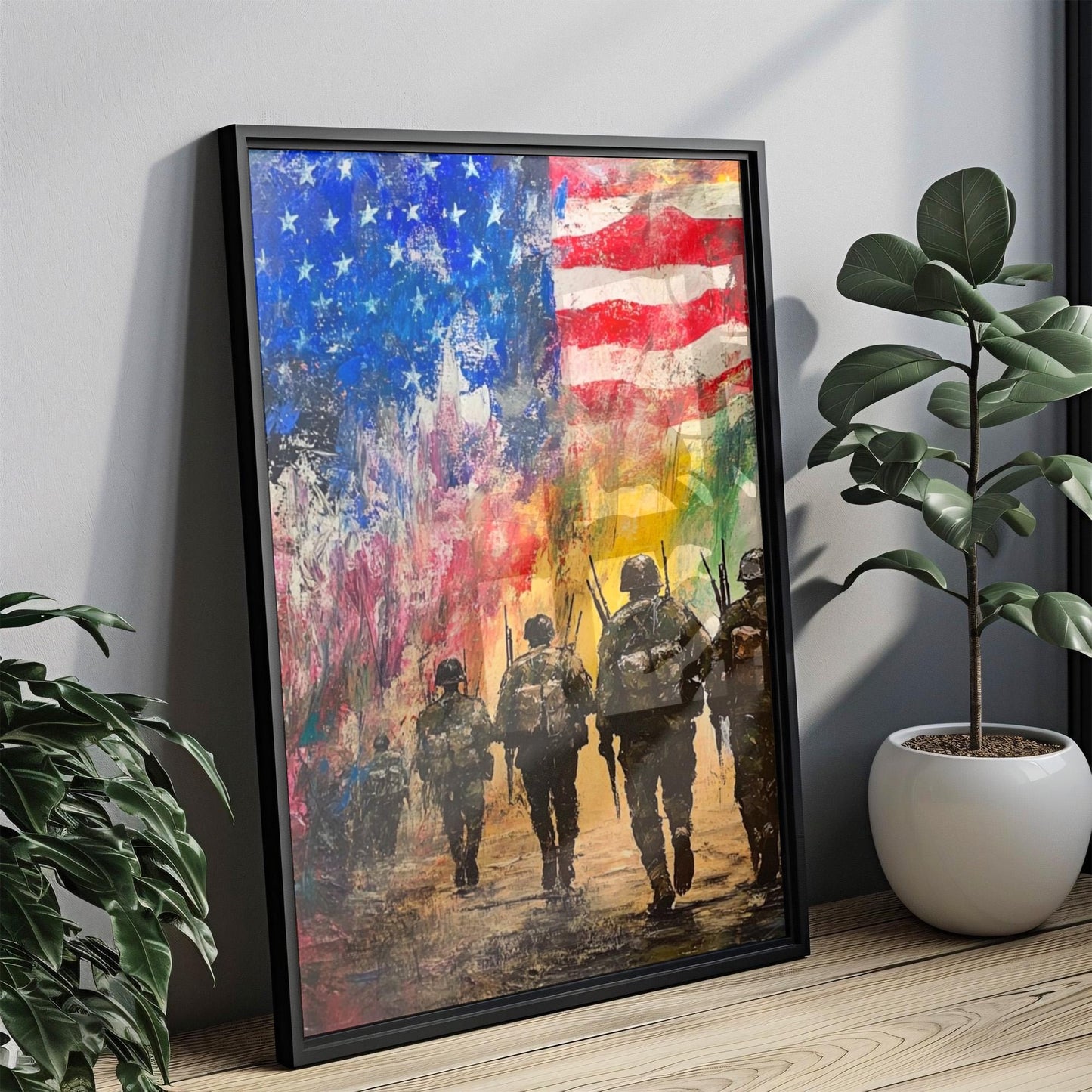 American Warfare Abstract USA Wall Art - Patriotic United States Independence Poster for Home Decor