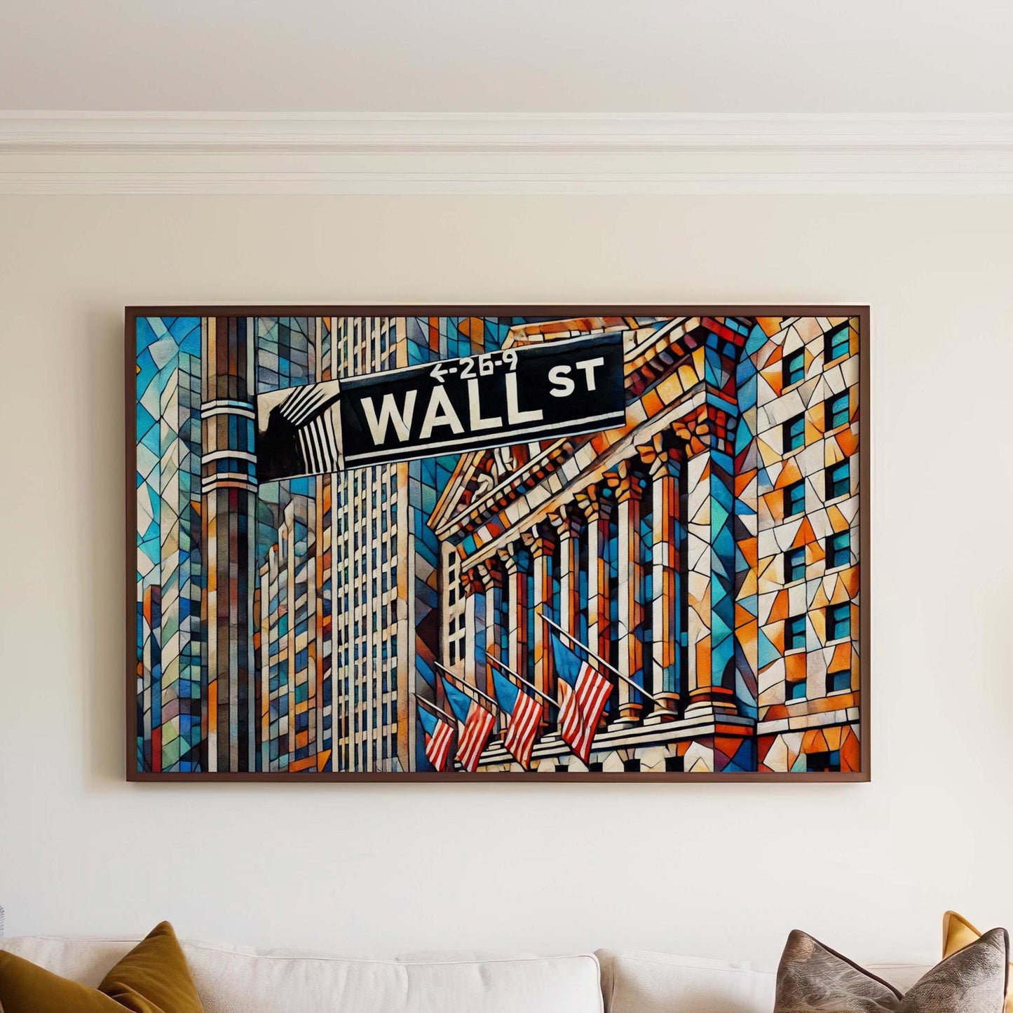 Wall Street Wall Art Cubism Print – Manhattan Financial District Travel Poster, Modern Housewarming Gift, New York City Decor