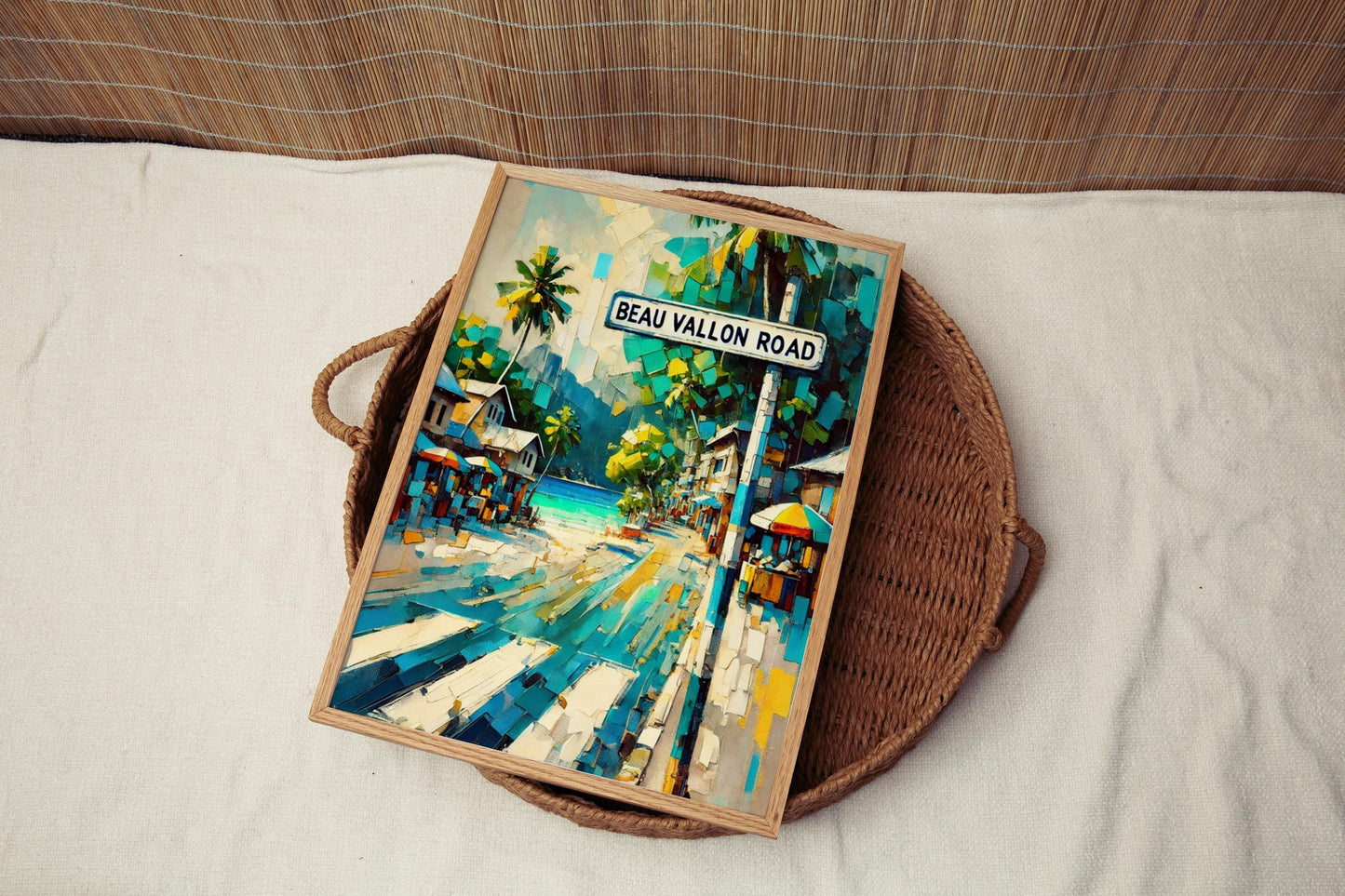 Beau Vallon Road Wall Art, Seychelles Travel Poster, Tropical Beach Scene, Beach House Decor, Travel Souvenir, Fine Art Print