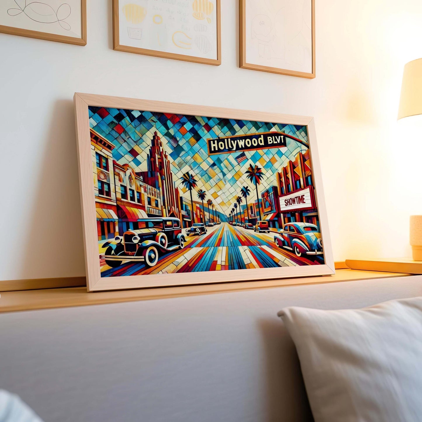 Hollywood Boulevard Wall Art - Cubism Print of Los Angeles Travel Poster, Modern Hollywood Decor, Housewarming Gift