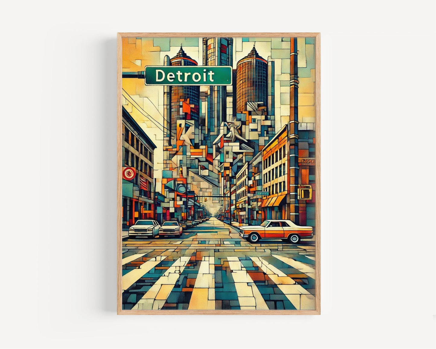 Michigan Detroit Wall Art Print - Modern Cityscape Travel Poster & USA Souvenir, Michigan Gift, Housewarming Decor