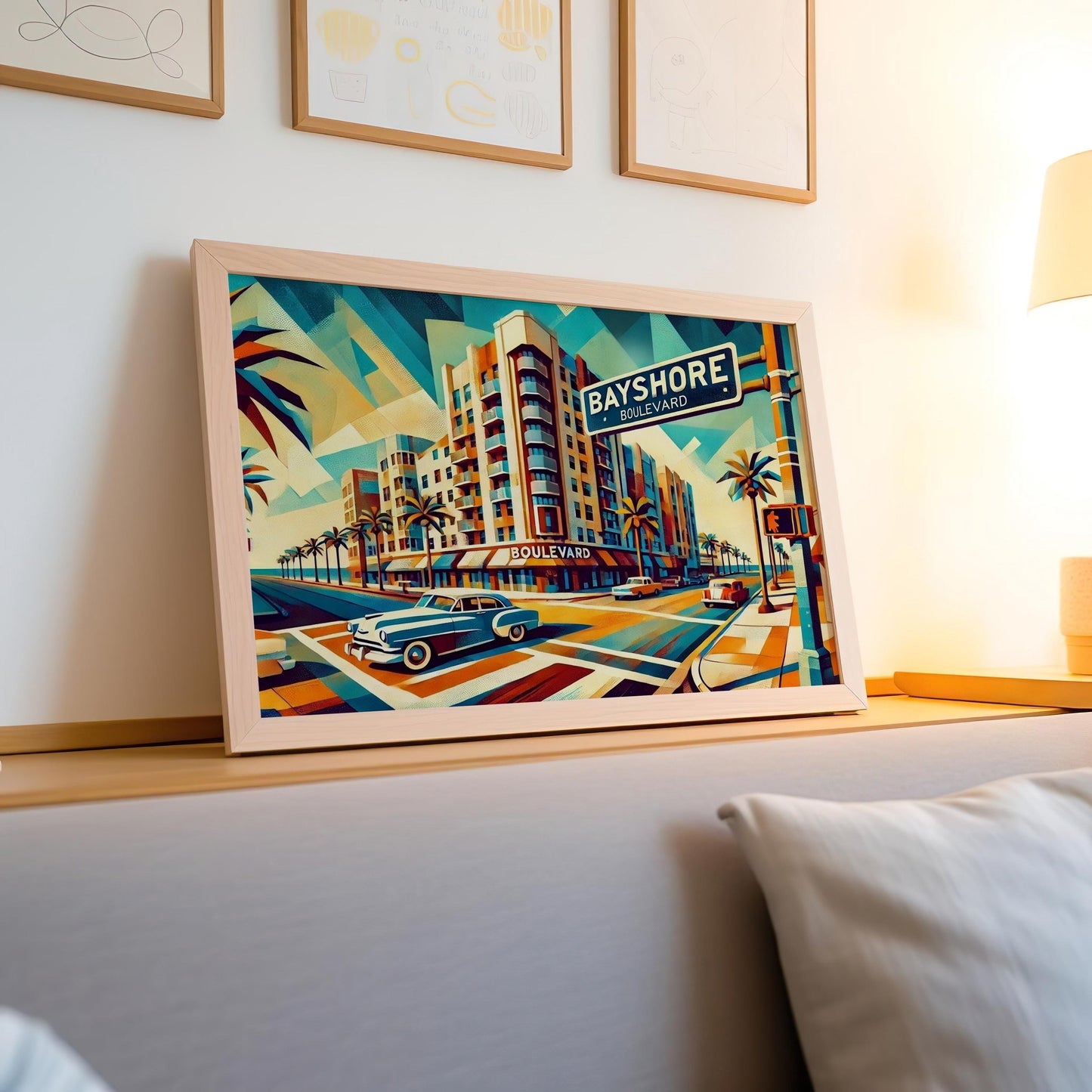 Bayshore Wall Art Cubism Print - Tampa Travel Poster, Florida Gift & Housewarming Artwork, Bayshore Boulevard Decor
