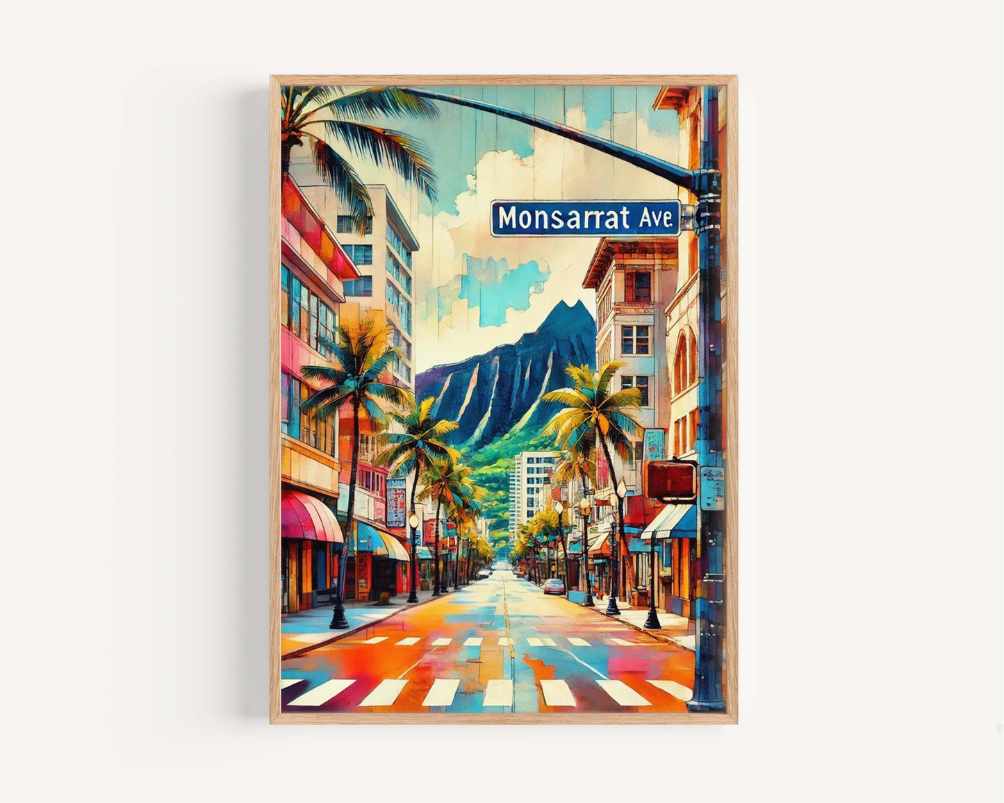 Monsarrat Ave print - Oahu Wall Art, Honolulu Travel Poster, Hawaii Housewarming Gift, Tropical Beach Decor, Travel Print