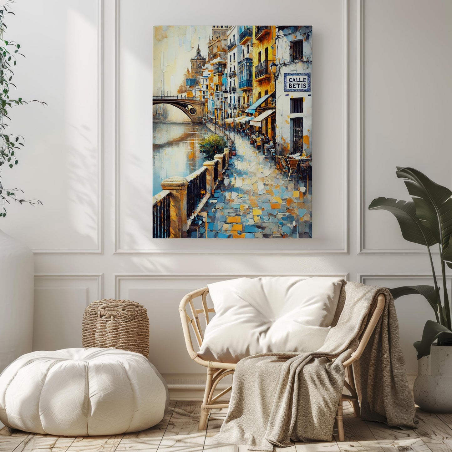 Calle Betis Wall Art, Seville Print, Spain Travel Poster, Andalusian Street Scene, Riverside Cityscape, Gift for Travelers, Fine Art Print
