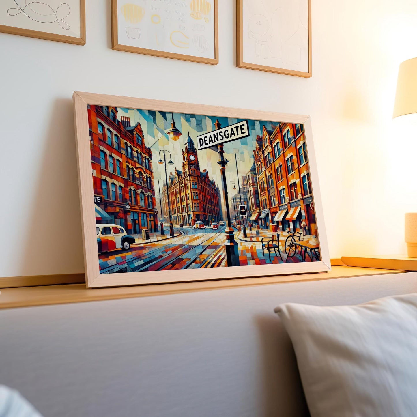 Deansgate Wall Art Print - Manchester Travel Poster, England Decor, Housewarming Gift, Modern English Cityscape Illustration