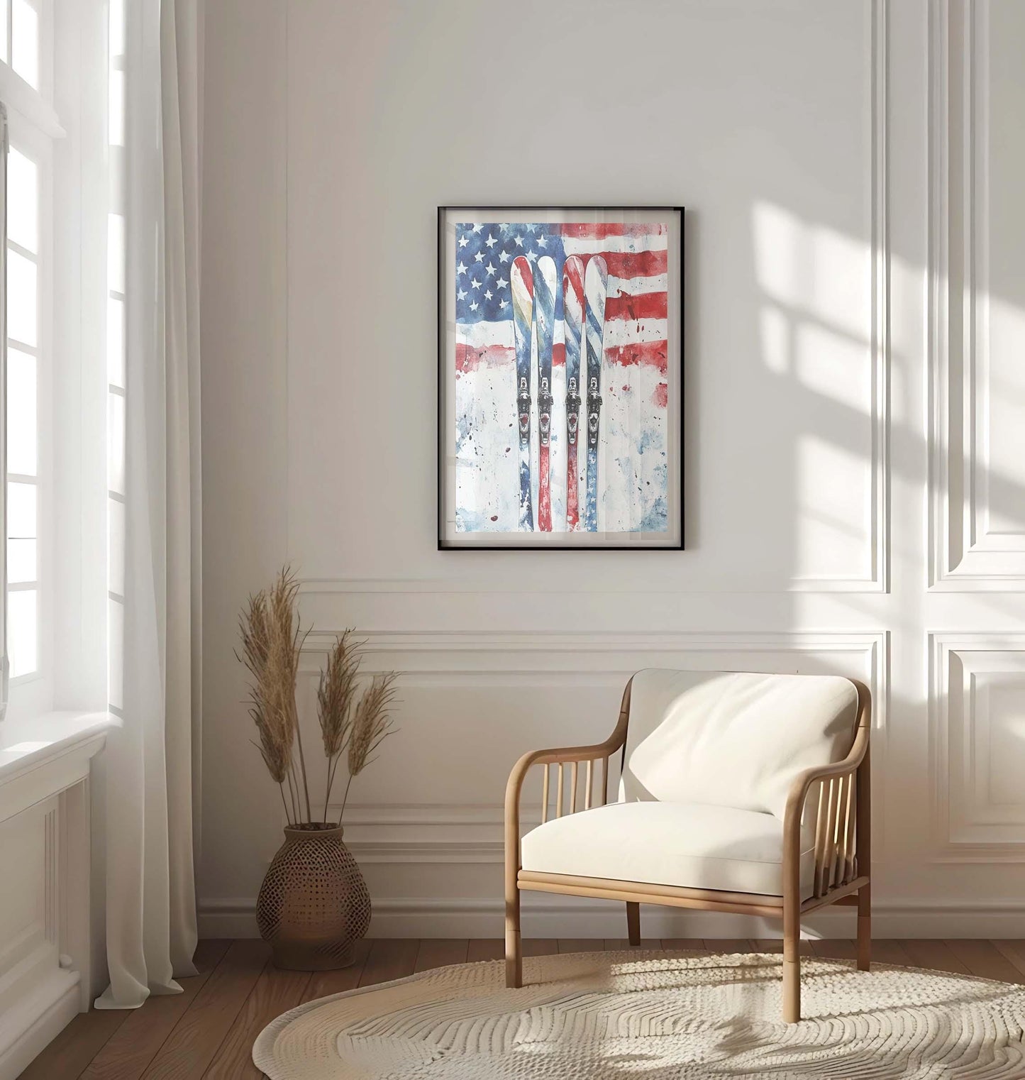 Skiing Artwork USA Wall Art Patriotic American Independence Poster Winter Home Decor United States Gift