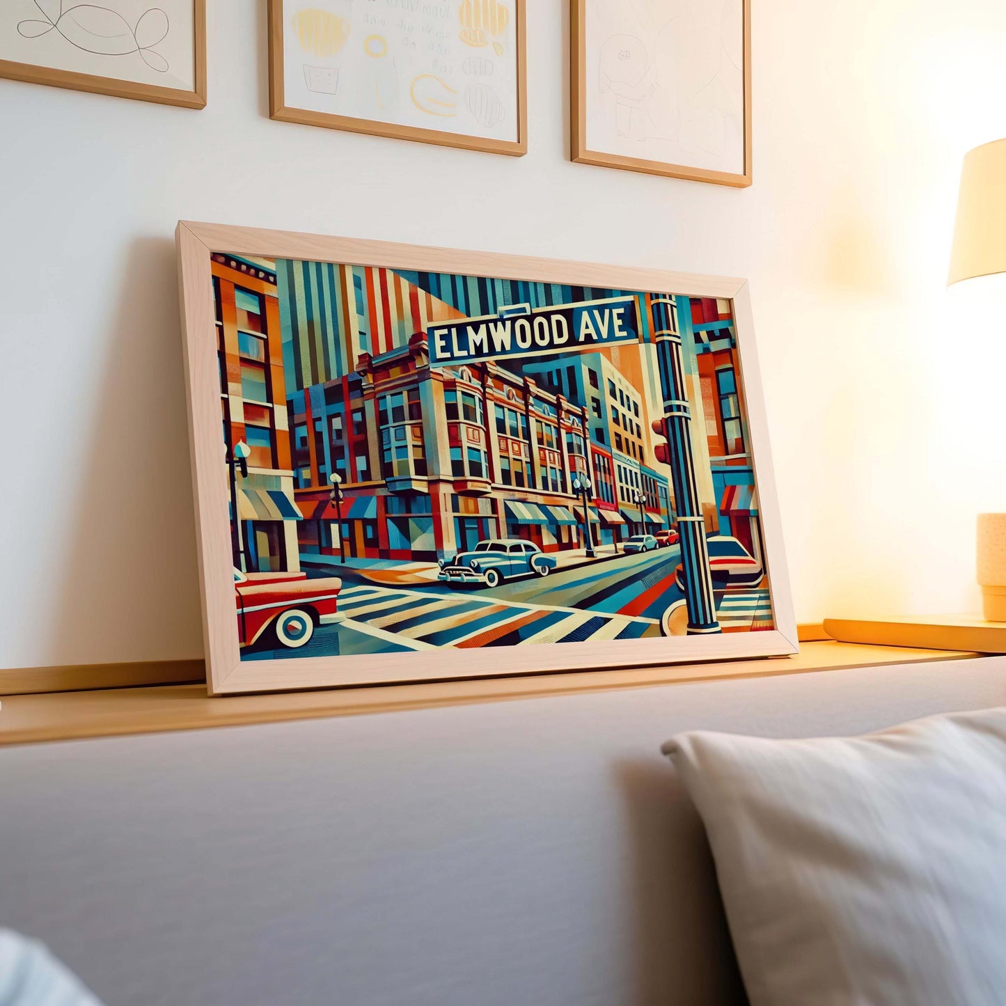 Elmwood Avenue Wall Art - Buffalo Cubism Print, New York Travel Poster, Housewarming Gift, Modern NY Art Decor